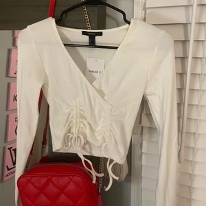 Forever 21 White Cropped Shirt. Size Small.